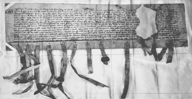 Image shows the letter of the Scottish magnates regarding the right of King Robert I to the Crown of Scotland. National Records of Scotland reference SP13/3
